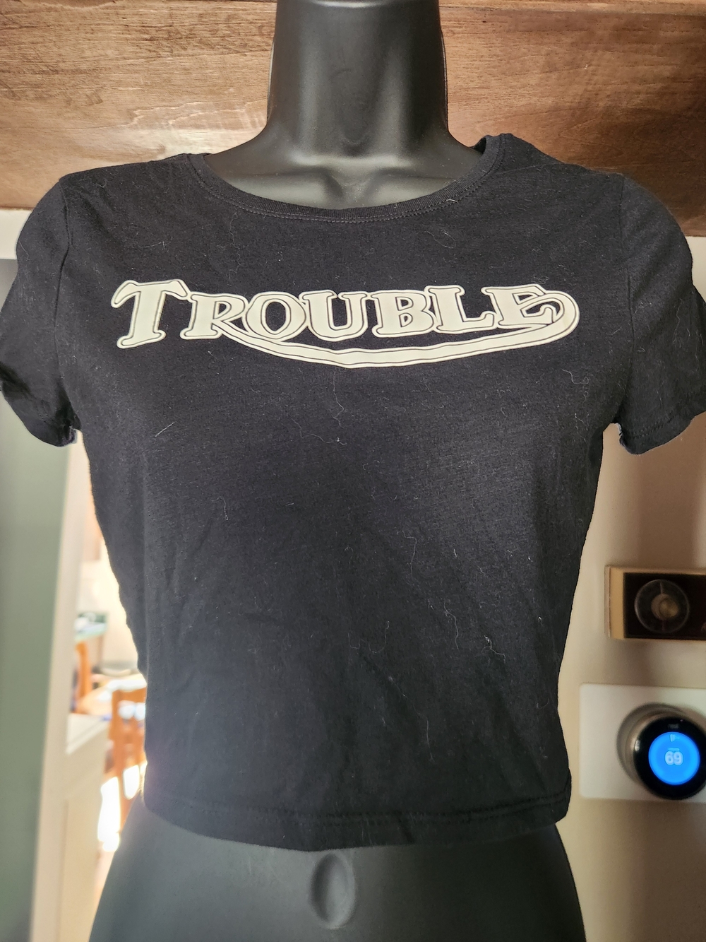 Bella Canvas Black Crop Tee with 'TROUBLE' Graphic